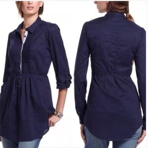Anthropologie HD In Paris Navy Pintuck Tie Waist Tunic Size 2